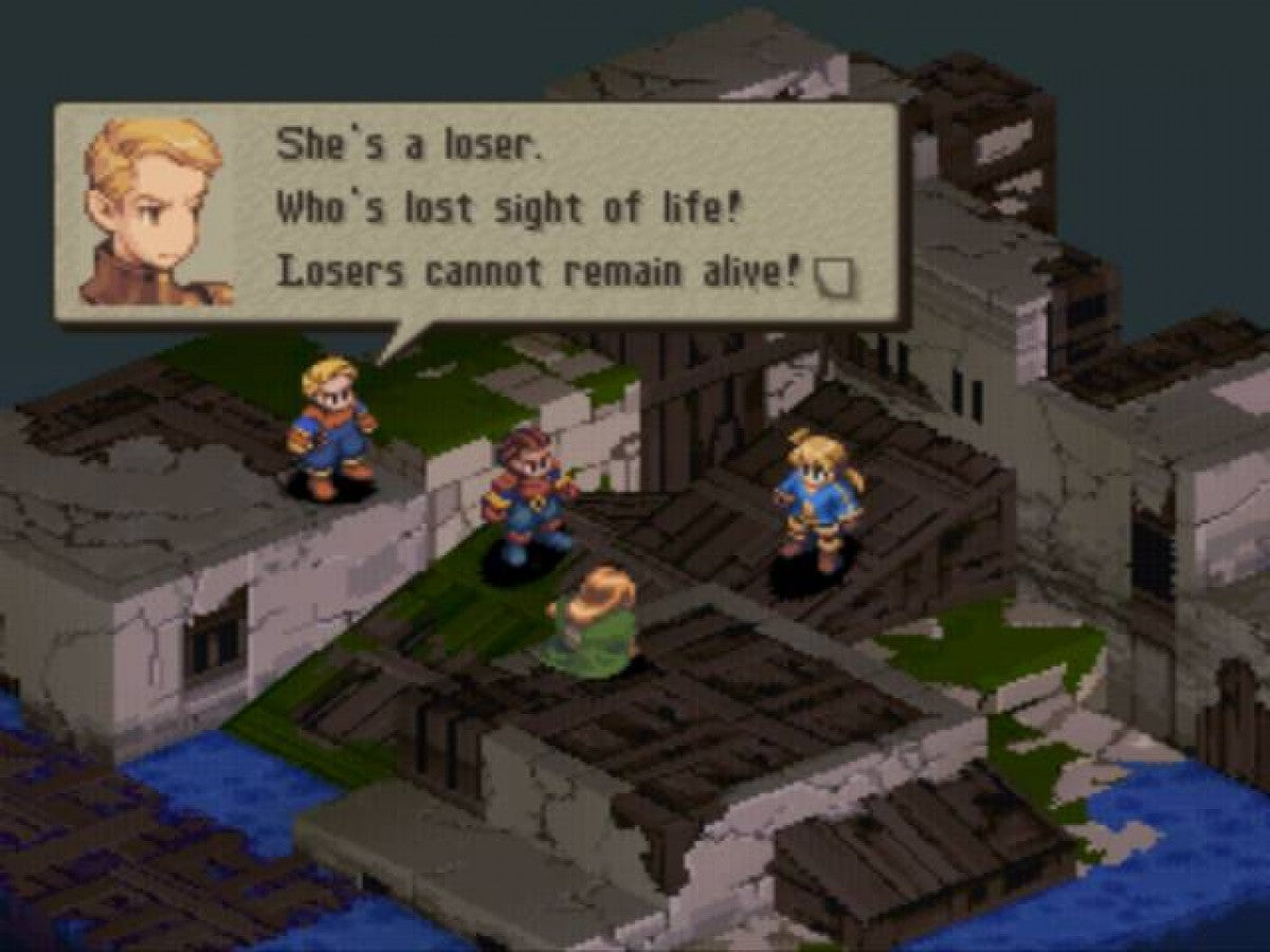 Retro Final Fantasy Tactics PS1 cover art inspired design featuring classic tactical RPG fantasy warfare aesthetic vintage PlayStation strategy game graphics medieval heroes summons grid based battles nostalgic Squaresoft masterpiece iconic JRPG adventure gameplay