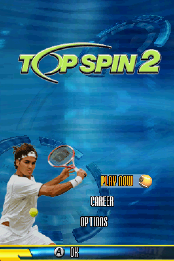 Top Spin 2 start screen for Nintendo DS (DS) tennis sports video game