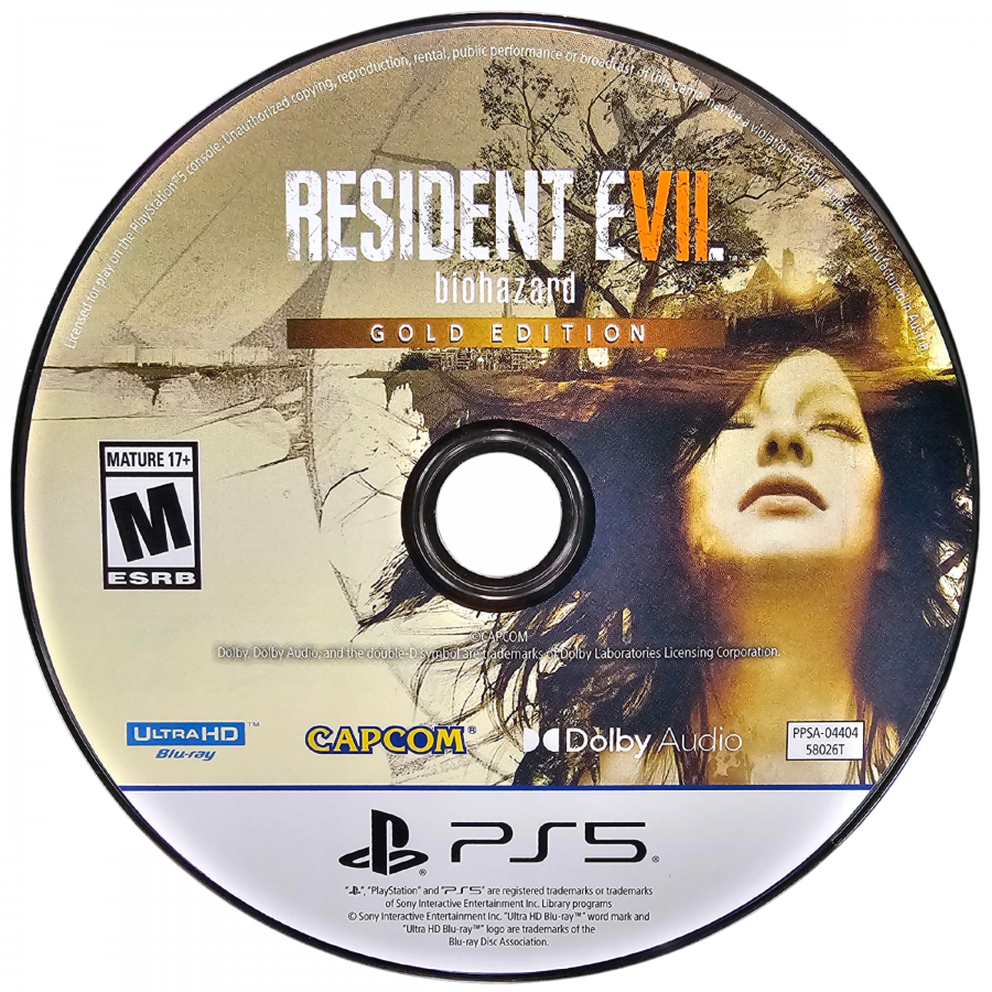 Resident Evil VII Biohazard Gold Edition PlayStation 5 PS5 for survival horror video game fans featuring first person gameplay terrifying exploration Baker family mansion environments intense combat puzzle solving resource management grotesque enemies atmospheric storytelling and Gold Edition additional content for an immersive horror gaming experience collectible appeal game disc