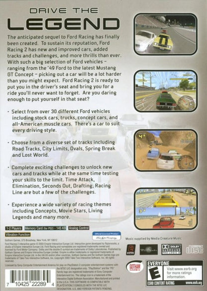Ford Racing 2 back of case for PlayStation 2 (PS2) Ford-licensed arcade-style racing video game