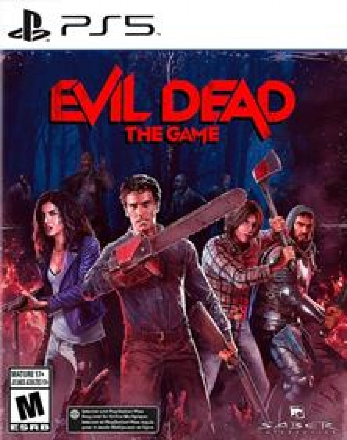 Evil Dead The Game PlayStation 5 PS5 for survival horror action video game fans featuring Ash Williams and iconic Evil Dead characters intense combat demonic enemies supernatural abilities weapon upgrades multiplayer matches objective based gameplay and horror inspired environments collectible gaming appeal front