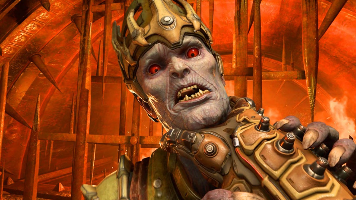 DOOM Eternal PS4 game featuring fast-paced first-person shooter action, intense demon-slaying combat, and brutal high-speed gameplay