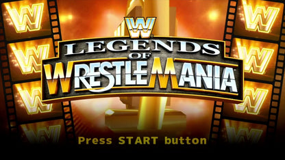 WWE Legends of WrestleMania Xbox 360 wrestling arcade game classic roster Hulk Hogan Andre the Giant Stone Cold The Rock relive historic WrestleMania moments title screen