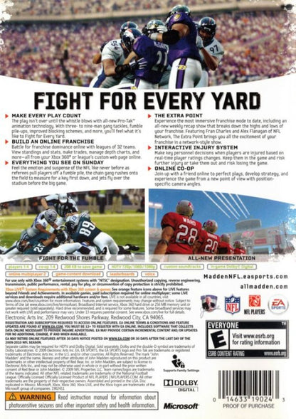 Madden NFL 10 back of case for Xbox 360 (X360) sports football video game