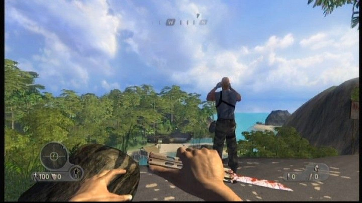 Far Cry Instincts Predator Xbox 360 first person shooter featuring open ended tropical island environments enhanced predator abilities stealth and action gameplay vehicle combat multiplayer modes and intense survival combat by Ubisoft gameplay
