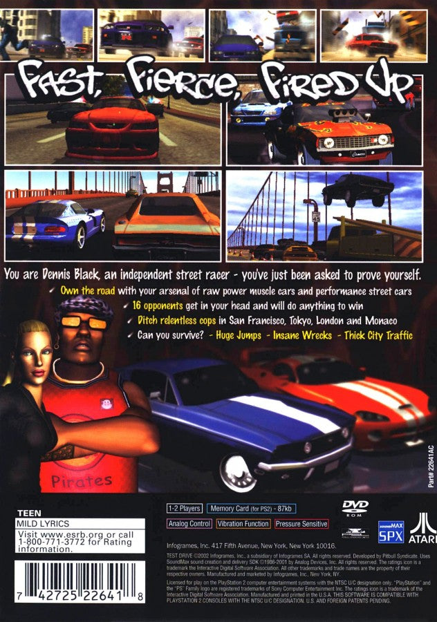 Test Drive back cover art for Playstation 2 (PS2) video game