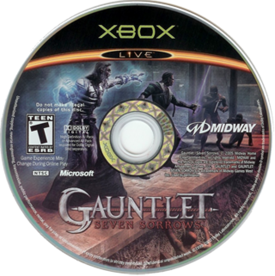 Gauntlet Seven Sorrows disc game cover for Xbox video game. 