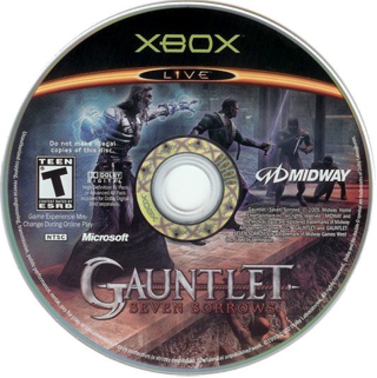 Gauntlet Seven Sorrows disc game cover for Xbox video game. 