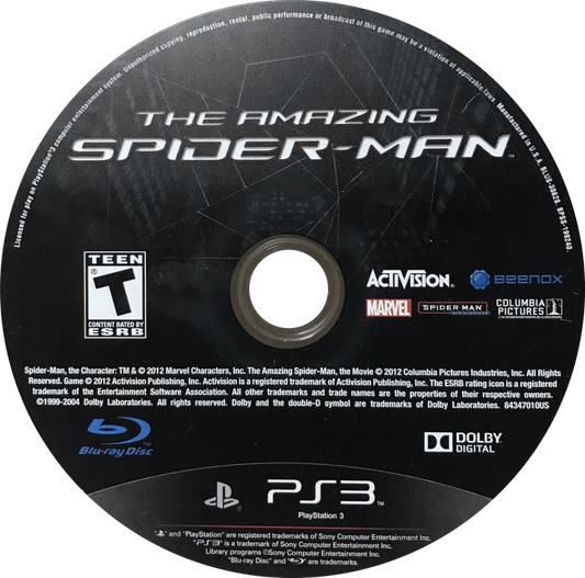 The Amazing Spider-Man PlayStation 3 PS3 video game, open-world action adventure, superhero gameplay, web-slinging combat, Marvel title disc cover art