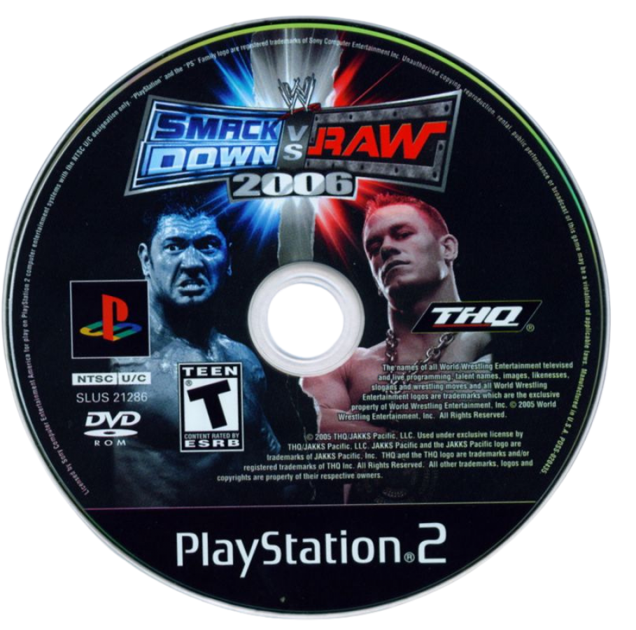 WWE SmackDown vs. Raw 2006 – PlayStation 2 (PS2) video game disc, pro wrestling.