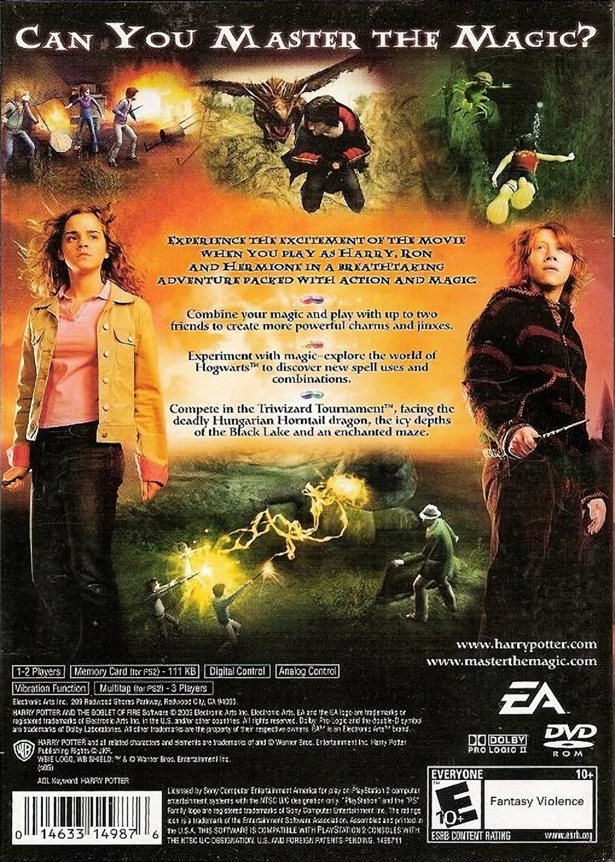 Harry Potter and the Goblet of Fire back cover art for PlayStation 2 (PS2) video game