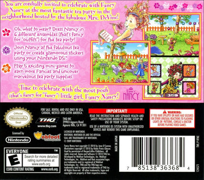 Fancy Nancy: Tea Party Time – Nintendo DS: Charming mini-games and creative activities based on the beloved Fancy Nancy series for young players back cover