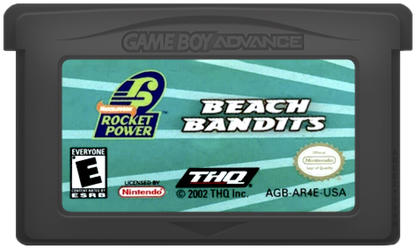 Rocket Power Beach Bandits for Game Boy Advance (GBA), cartridge for a retro video game featuring action-adventure gameplay, extreme sports challenges, character-based missions, and cartoon-inspired beachside exploration