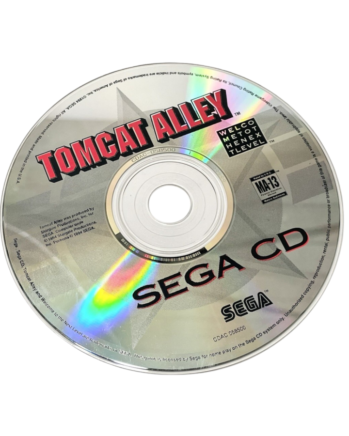 Tomcat Alley Sega CD full motion video FMV flight combat game fighter jet missions aerial dogfights live action cockpit footage arcade shooting gameplay military action cinematic presentation retro gaming Sega CD software video game title disc