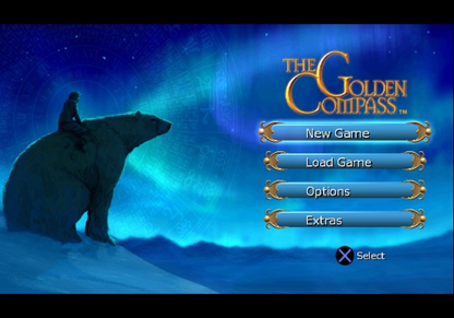 The Golden Compass – PlayStation 2 (PS2) video game title screen, action-adventure fantasy.