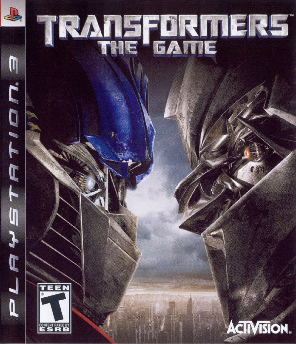 Transformers The Game PlayStation 3 PS3 video game featuring action adventure gameplay Autobots and Decepticons transforming robot combat vehicle driving missions city environments enemy battles special abilities and classic PlayStation 3 gameplay retro video game collection collectible gaming appeal cover art