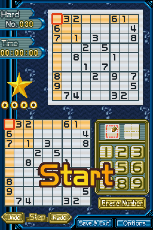 Sudoku Gridmaster for Nintendo DS, gameplay for a puzzle video game with number-based challenges, logic gameplay, brain training exercises, and multiple difficulty levels