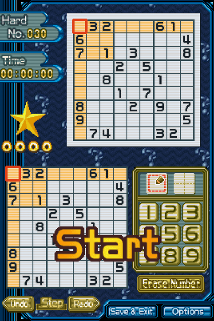 Sudoku Gridmaster for Nintendo DS, gameplay for a puzzle video game with number-based challenges, logic gameplay, brain training exercises, and multiple difficulty levels