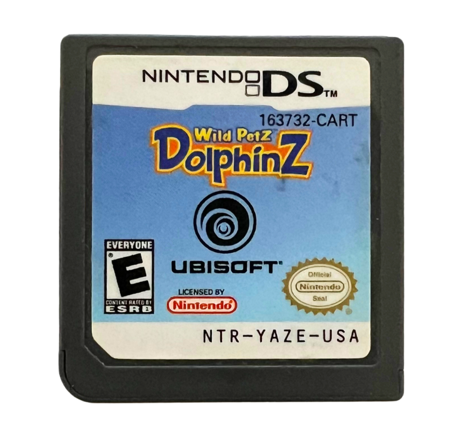 Petz Wild Animals Dolphinz for Nintendo DS, cartridge for a pet simulation video game featuring dolphins and marine animal care gameplay with casual interactive activities
