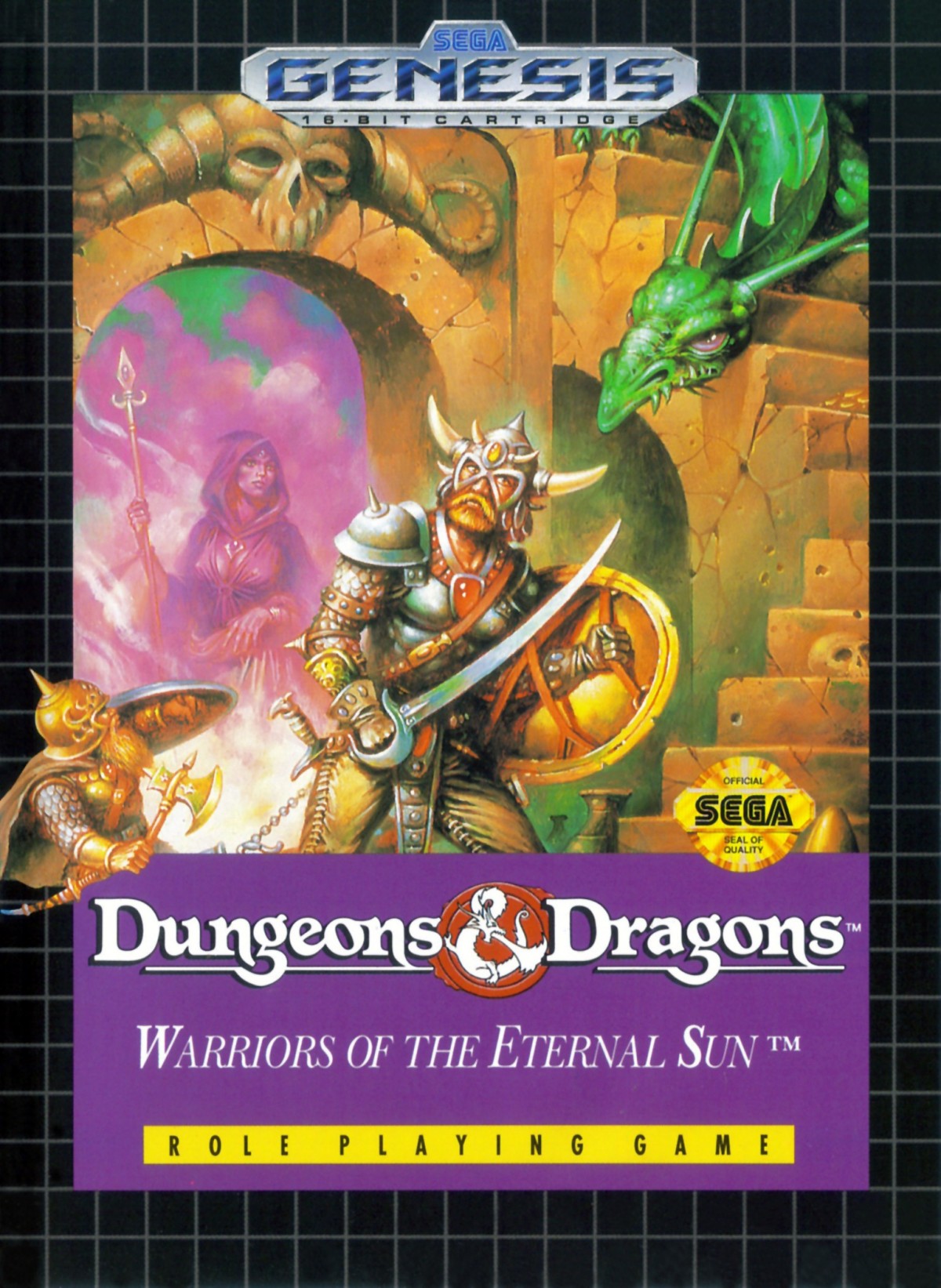 Dungeons and Dragons Warriors of the Eternal Sun Sega Genesis GEN for retro video game enthusiasts featuring classic role playing gameplay fantasy adventure turn based inspired combat dungeon exploration character progression epic quests and collectible gaming appeal front art 