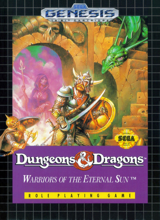 Dungeons and Dragons Warriors of the Eternal Sun Sega Genesis GEN for retro video game enthusiasts featuring classic role playing gameplay fantasy adventure turn based inspired combat dungeon exploration character progression epic quests and collectible gaming appeal front art 