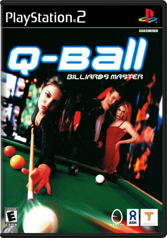 Q-Ball Billiards Master – PlayStation 2 (PS2) video game cover image, cue sports simulation game.