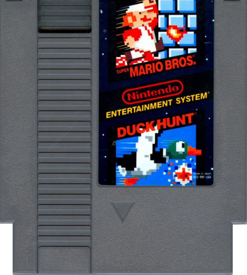 Super Mario Bros Duck Hunt game for the Nintendo Entertainment System featuring a combo cartridge with side scrolling platformer gameplay in Super Mario Bros and light gun shooting gameplay in Duck Hunt with classic arcade style mechanics and two player options cartridge