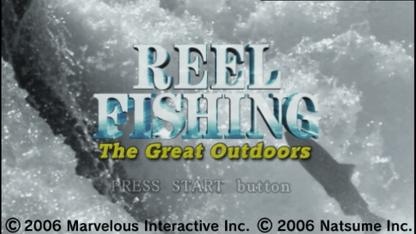 Reel Fishing The Great Outdoors PlayStation Portable PSP inspired design featuring relaxing fishing simulation aesthetic tranquil natural environments realistic angling mechanics variety of fish species outdoor exploration gameplay and portable casual sports experience presentation gameplay 
