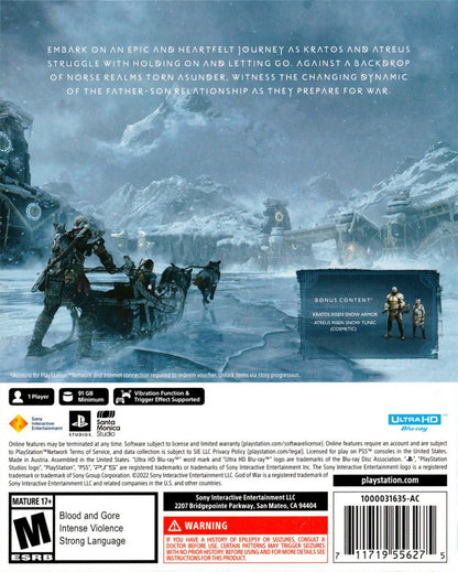 God of War Ragnarök retro PS5 video game God of War Ragnarok Launch Edition action adventure mythological combat cinematic storytelling hack and slash Norse mythology console release back cover