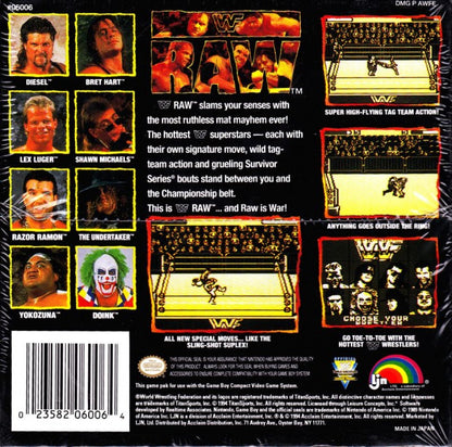 WWF RAW Game Boy video game, professional wrestling action, handheld sports fighting gameplay, classic WWF title back cover art