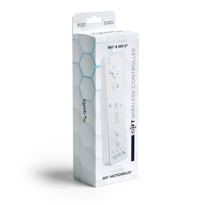 White XYAB brand Wii Remote with built-in Motion Plus controller compatible with Nintendo Wii