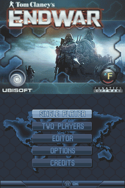 Tom Clancy's EndWar start screen for Nintendo DS (DS) real-time tactics video game