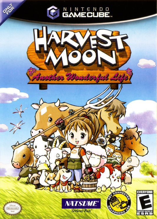 Harvest Moon Another Wonderful Life for Nintendo GameCube farming simulation RPG featuring crop growing livestock raising marriage system village life and seasonal events gameplay front cover