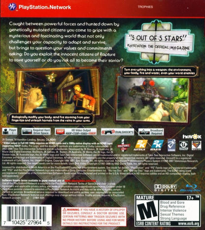 BioShock [Greatest Hits] back cover art for PlayStation 3 (PS3) video game