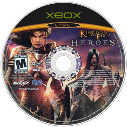 Kingdom Under Fire Heroes Xbox video game, real-time strategy and action RPG hybrid, large-scale fantasy battles, classic console title disc