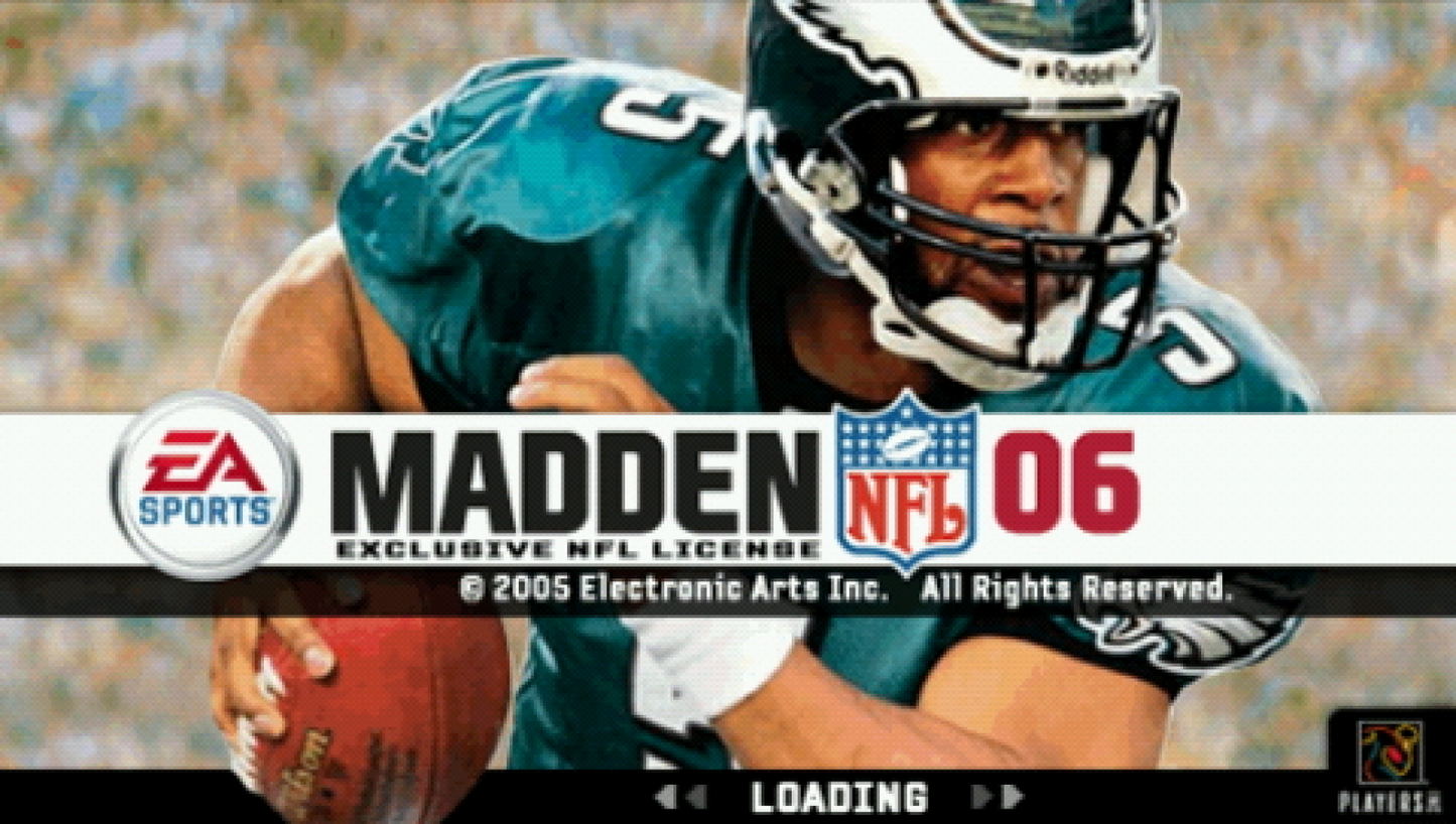 Madden 06 start screen for PlayStation Portable (PSP) football sports game