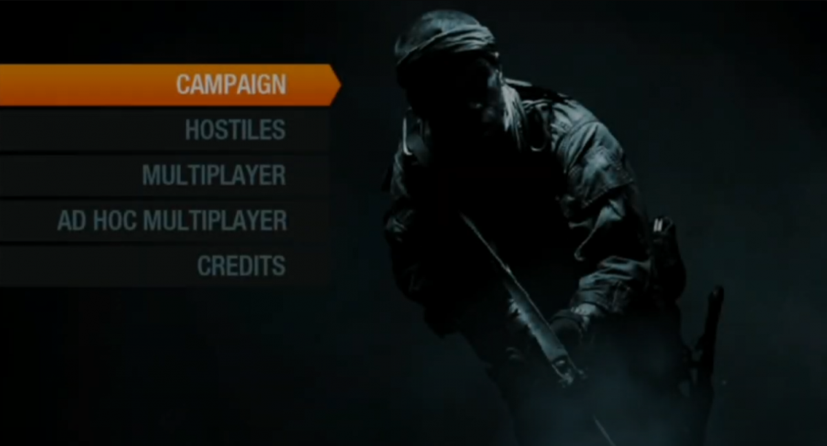 Call of Duty Black Ops Declassified title screen for PlayStation Vita (PS VITA) video game