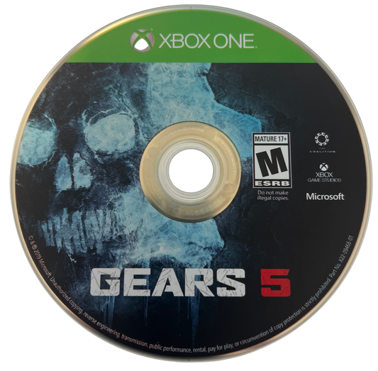 Gears 5 for Xbox One, disc image for a third-person shooter action sci-fi video game