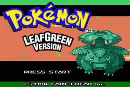 Pokemon Leaf Green title screen for GameBoy Advance (GBA) video game.
