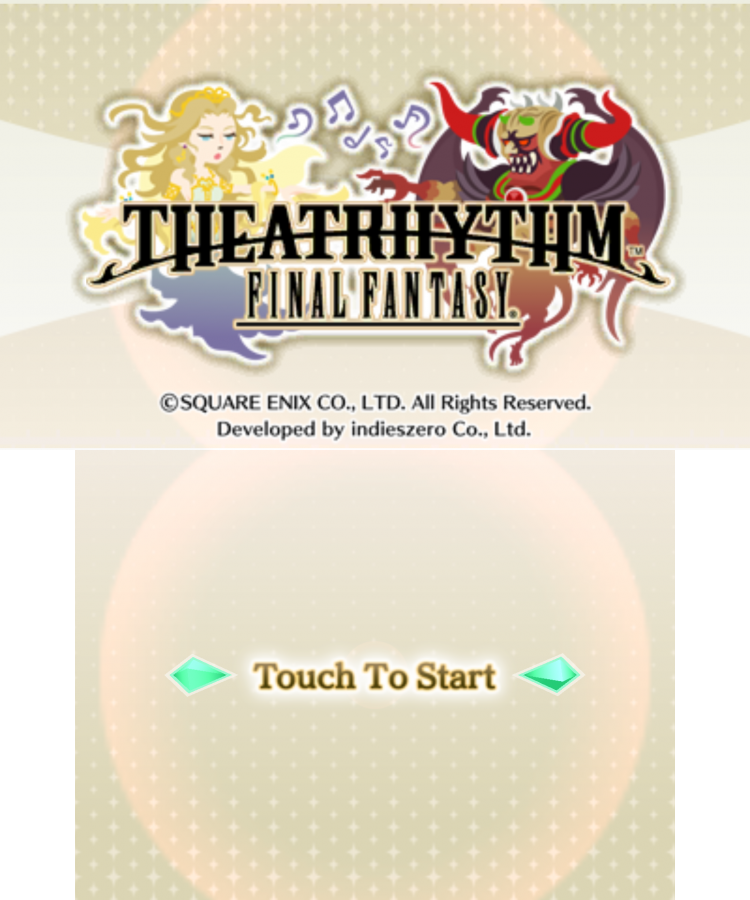 Theatrhythm Final Fantasy start screen for Nintendo 3DS (3DS) rhythm music video game