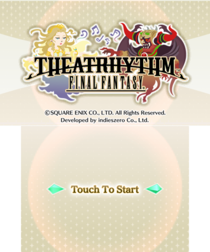 Theatrhythm Final Fantasy start screen for Nintendo 3DS (3DS) rhythm music video game