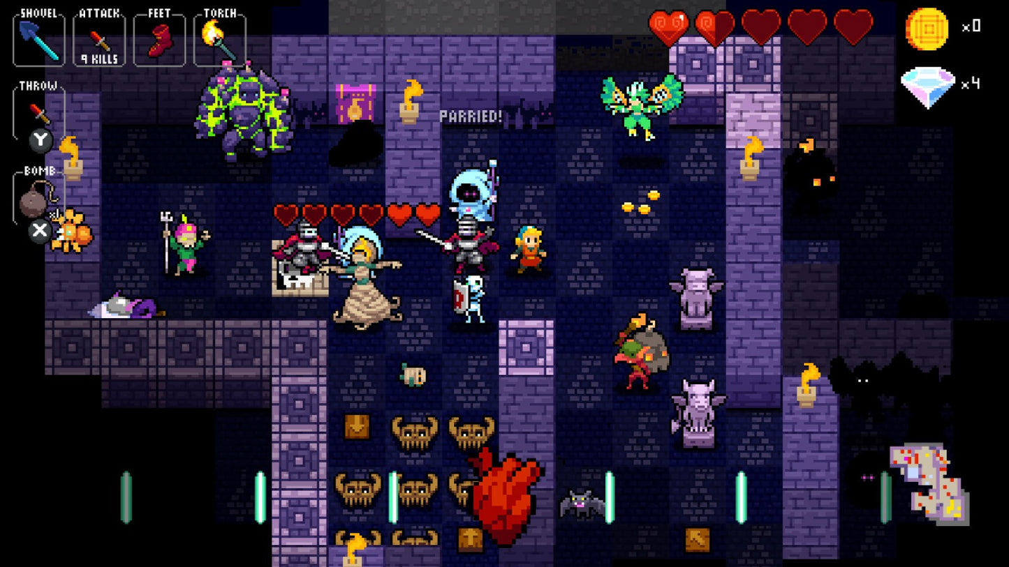 Crypt of The Necrodancer: Nintendo Switch Edition [Collector's Edition] for Nintendo Switch (NS) featuring a rhythm based roguelike dungeon crawler where every move matches the beat; includes the collector’s edition extras and delivers fast replayable runs with music driven combat and classic pixel style on Switch gameplay screenshot