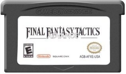 Final Fantasy Tactics Advance [CIB] for Game Boy Advance (GBA) featuring deep grid-based tactical battles set in the fantasy world of Ivalice; build a clan, master dozens of jobs and abilities, and navigate the Judge law system in this strategic complete-in-box RPG favorite cartridge
