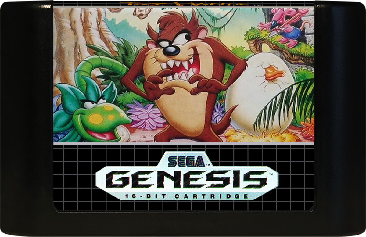 Taz-Mania Sega Genesis GEN video game featuring Taz platforming adventure gameplay Looney Tunes character action colorful environments enemy encounters obstacle courses power ups and classic 16 bit Sega gameplay retro video game collection collectible gaming appeal game cartridge