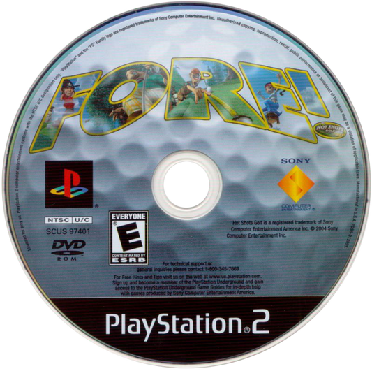 Hot Shots Golf Fore! for PlayStation 2 arcade golf sports game featuring colorful characters tournament mode multiplayer courses unlockable golfers fun casual gameplay disc 