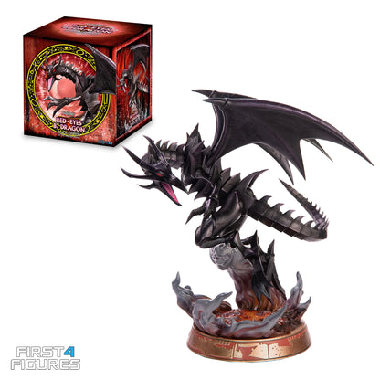 Red Eyes Black Dragon 13 inch statue Black Variant by First 4 Figures detailed Yu‑Gi‑Oh! collectible featuring fierce dragon pose dark metallic finish and premium display quality celebrating the iconic trading card game franchise