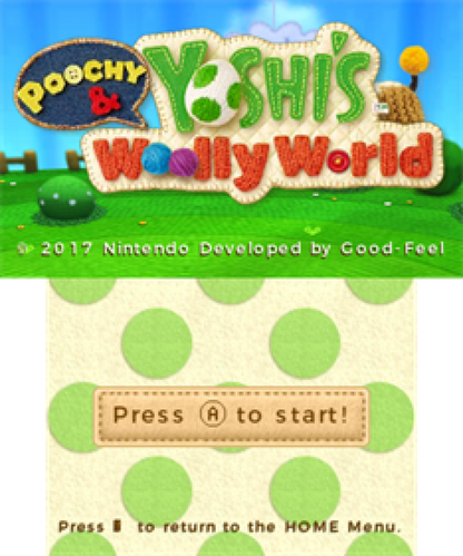 Poochy & Yoshi's Wooly World title screen for Nintendo 3DS (3DS) adventure video game