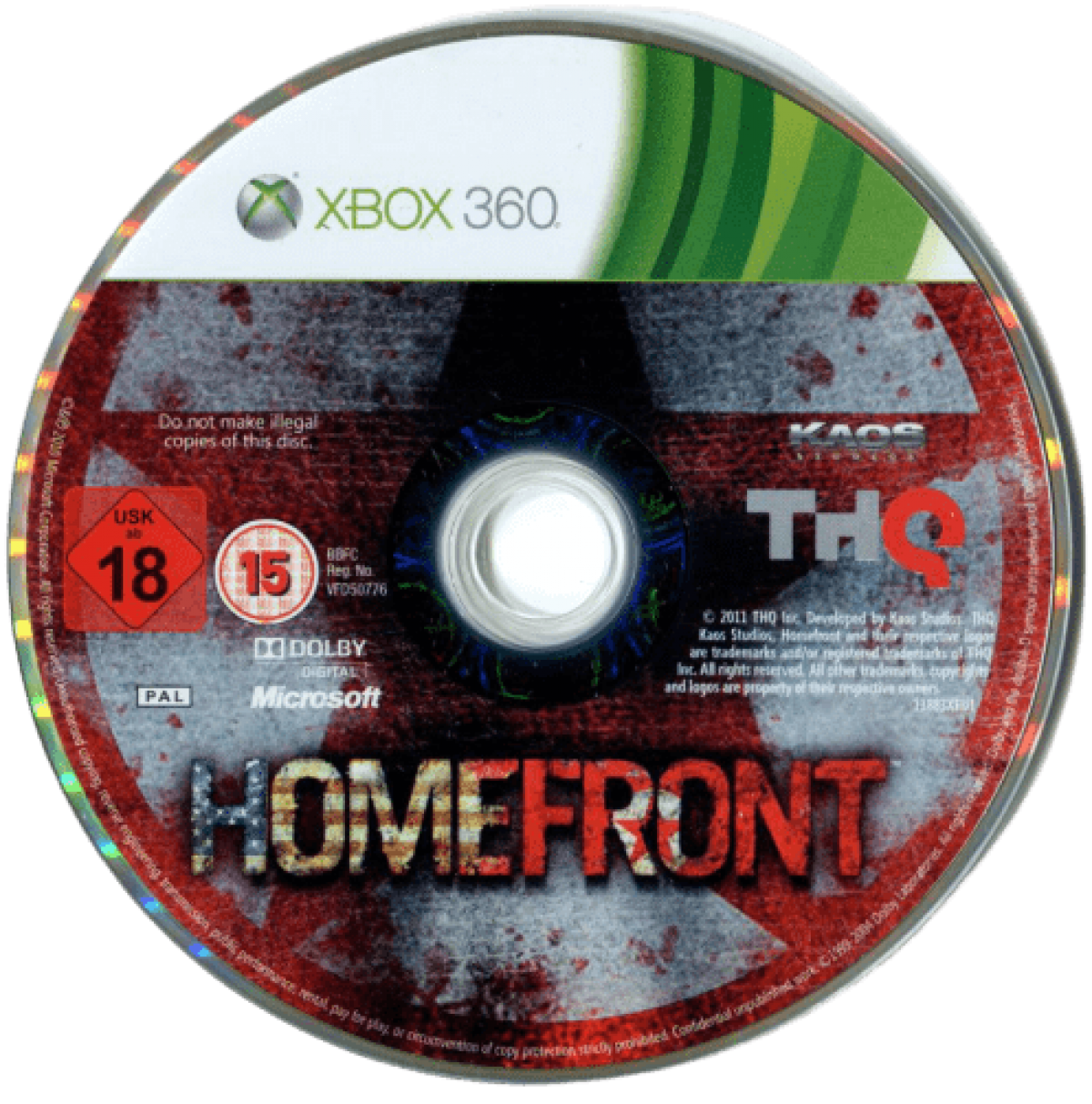 Homefront Xbox 360 disc art first-person shooter video game.