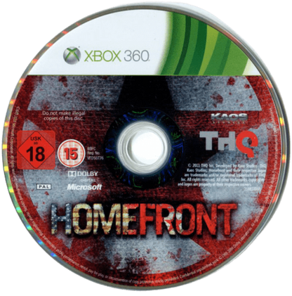 Homefront Xbox 360 disc art first-person shooter video game.