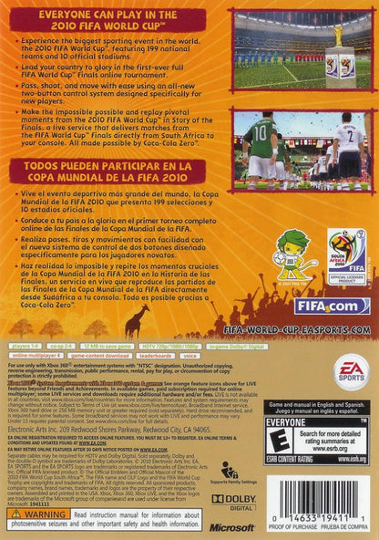 2010 FIFA World Cup South Africa for Xbox 360 EA Sports soccer football game official FIFA tournament teams national squads sports simulation multiplayer mode back cover art